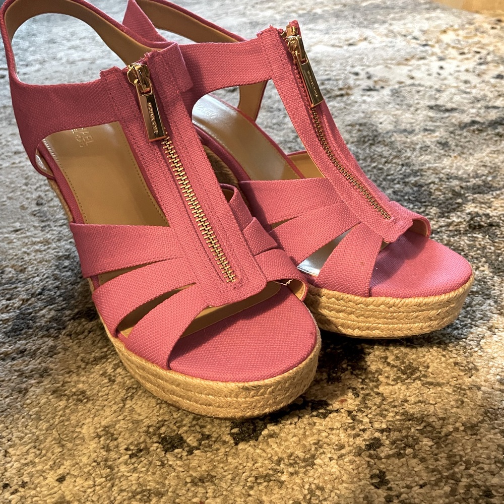 Michael Kors canvas front zip Espadrille Wedge sandals